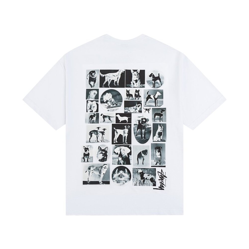Retro patchwork dog print round neck men's short-sleeved T-shirt